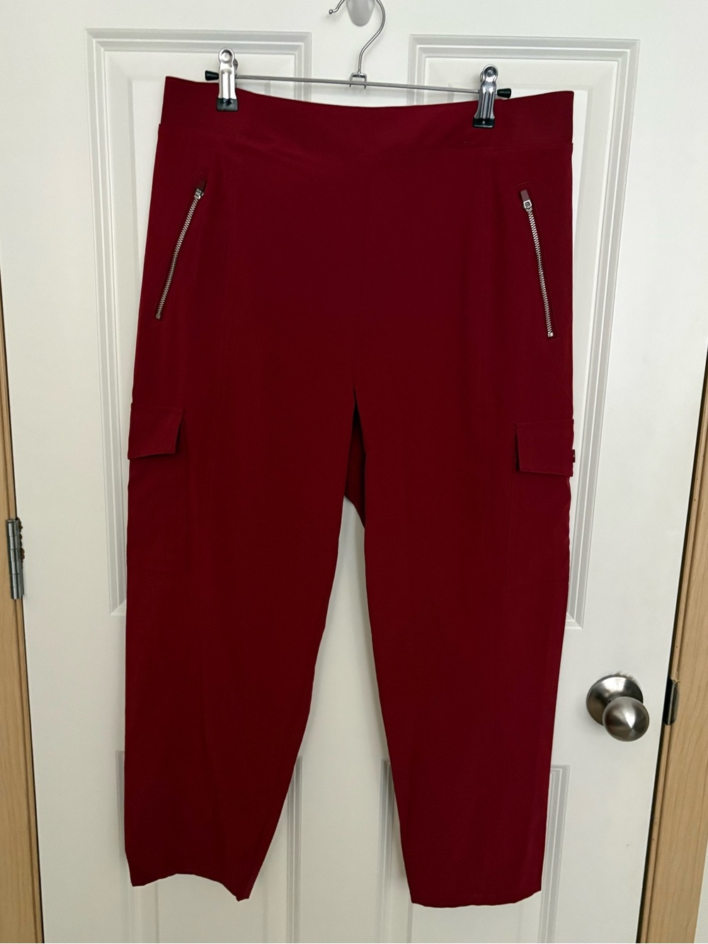 Chico's Deep Red Cropped Cargo Ponte Pants